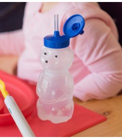 Help teach straw drinking: the honey bear bottle can be a great